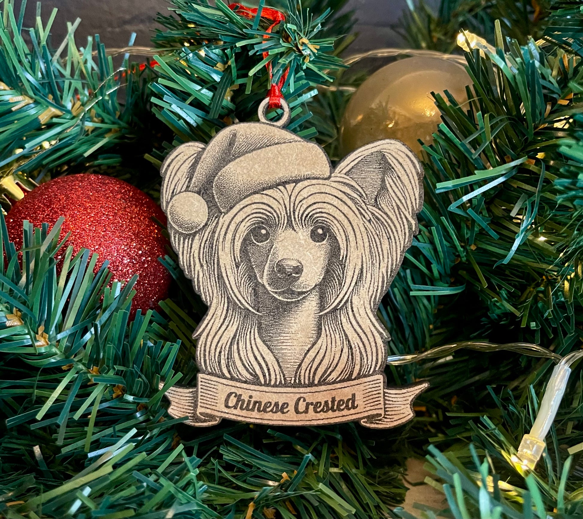 Chinese Crested Powder Puff Christmas Decoration