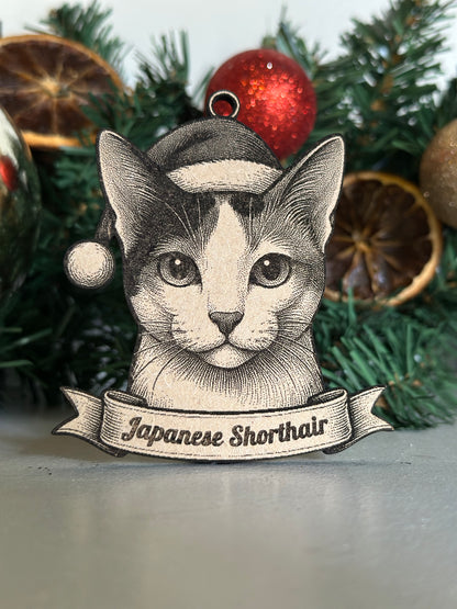 Decorative Christmas ornament with a cat illustration and 'Japanese Shorthair' text on a wreath.