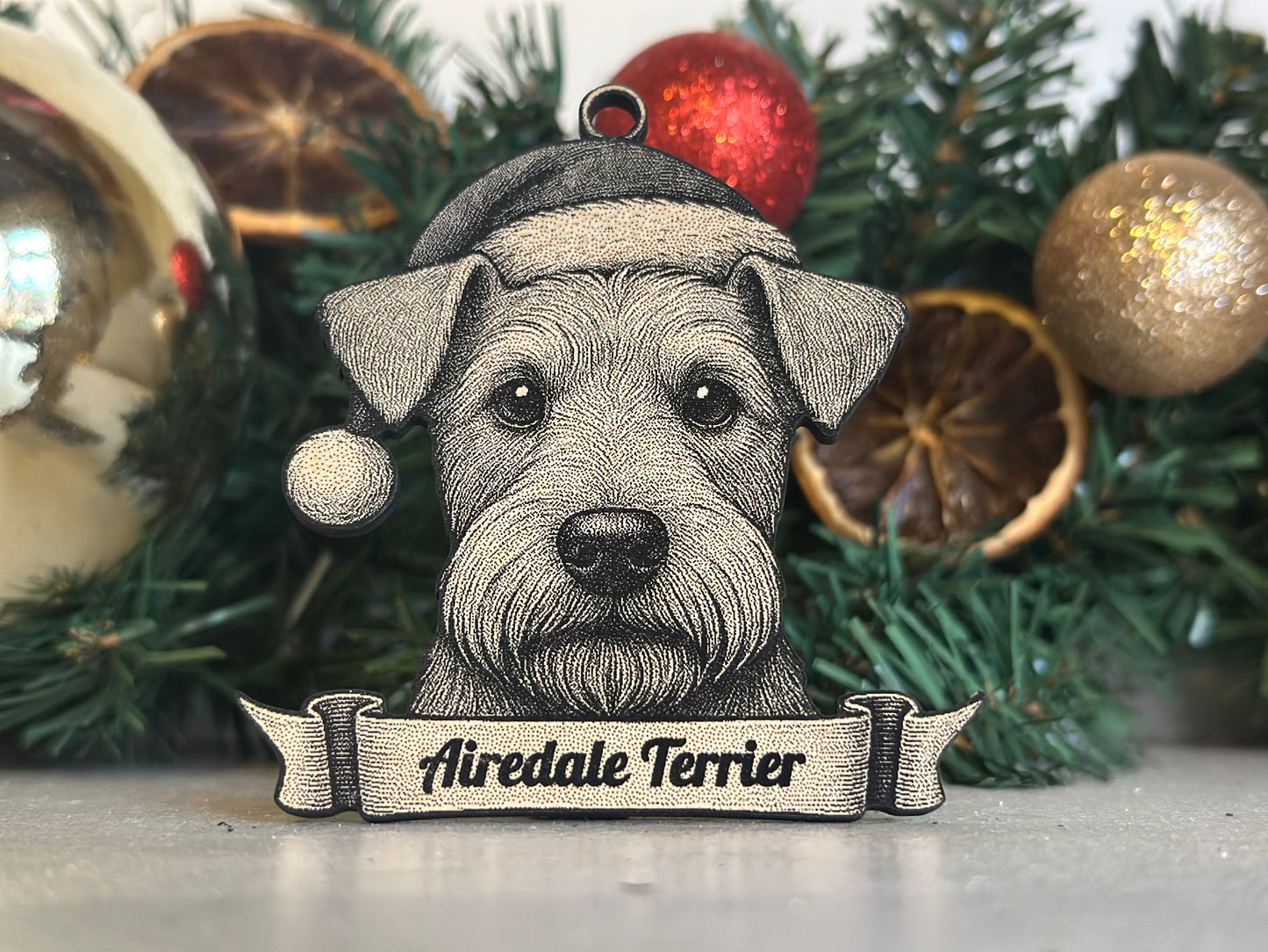 Airedale Terrier  - Personalisable Christmas Tree Decoration Bauble Ornament Dog Gift